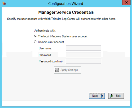 Manager Service Credentials page