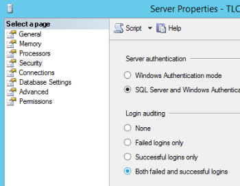 SQL Server Properties dialog