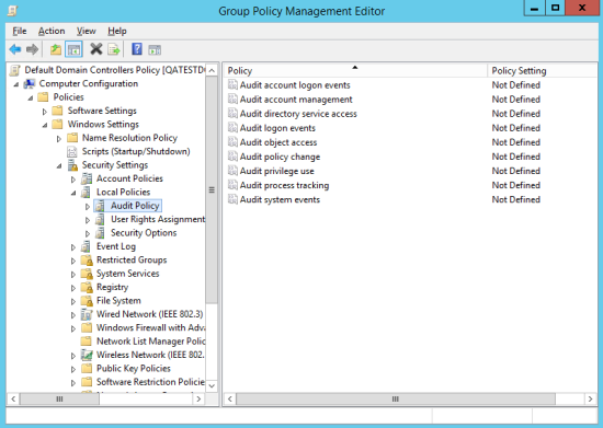 Audit Policies in the Group Policy Object Editor