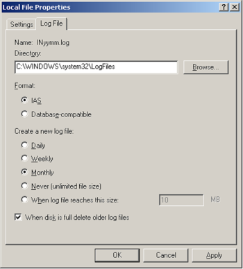 Log File tab in the Local File Properties dialog