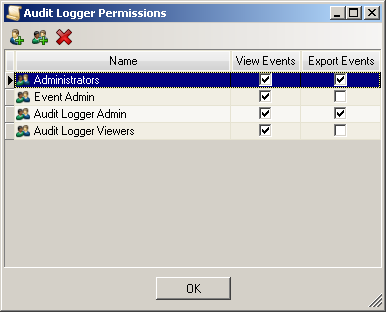 Audit Logger Permissions dialog