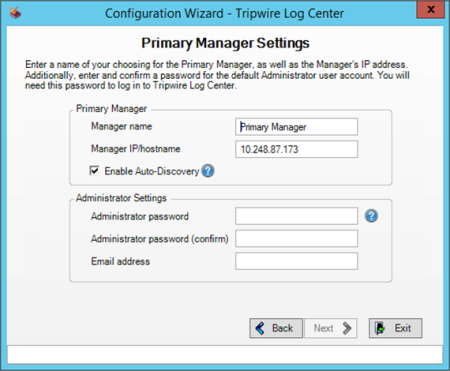 Primary Manager Settings page