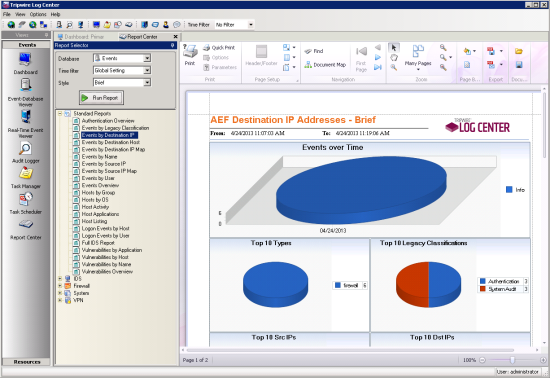 An example of Report output in the Report Center