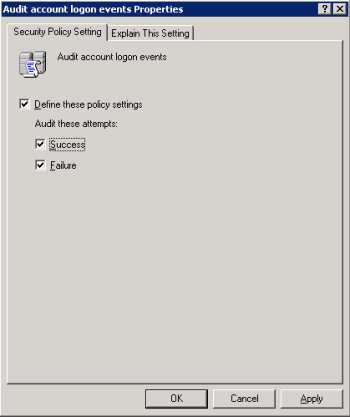 Audit Policy properties dialog