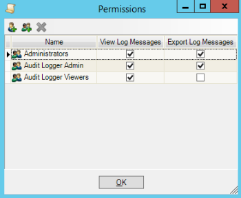 Audit Logger Permissions dialog