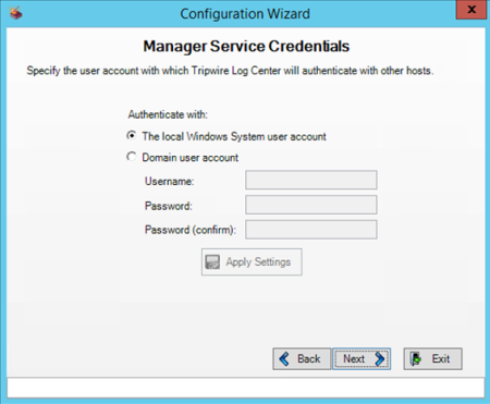 Manager Service Credentials page