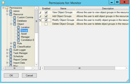 Permissions for User dialog