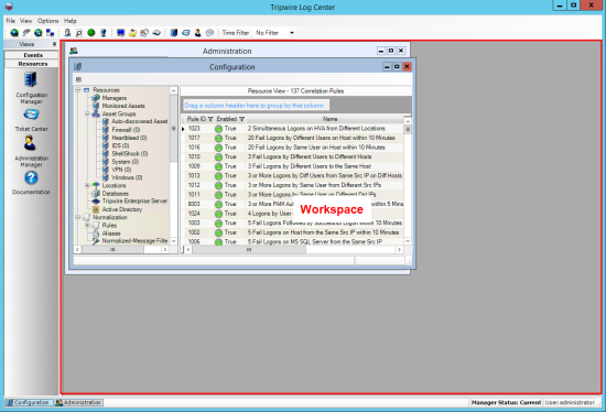 The TLC Console with Tabbed Forms view disabled