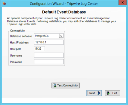 Default Event Database page for PostgreSQL