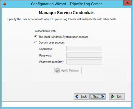 Manager Service Credentials page