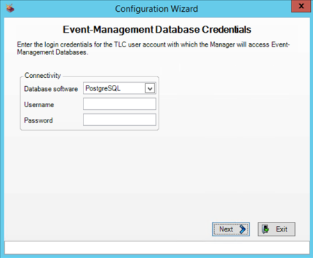 Default Event Database page for PostgreSQL