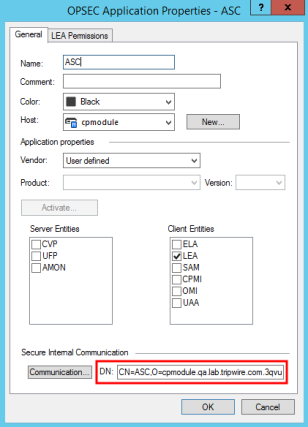 The DN field in the OPSEC Application Properties dialog